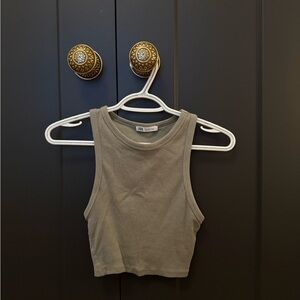 Zara Brown Sleeveless Crop Tank Top